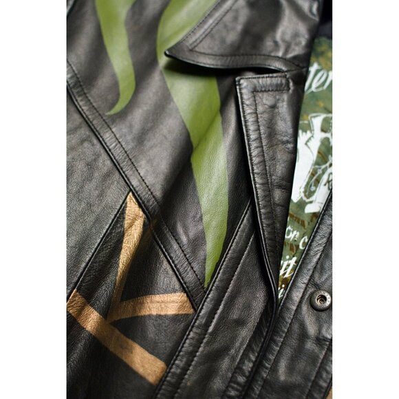 Vintage black leather biker jacket, hand painted, lucky sz M - Picture 9 of 14